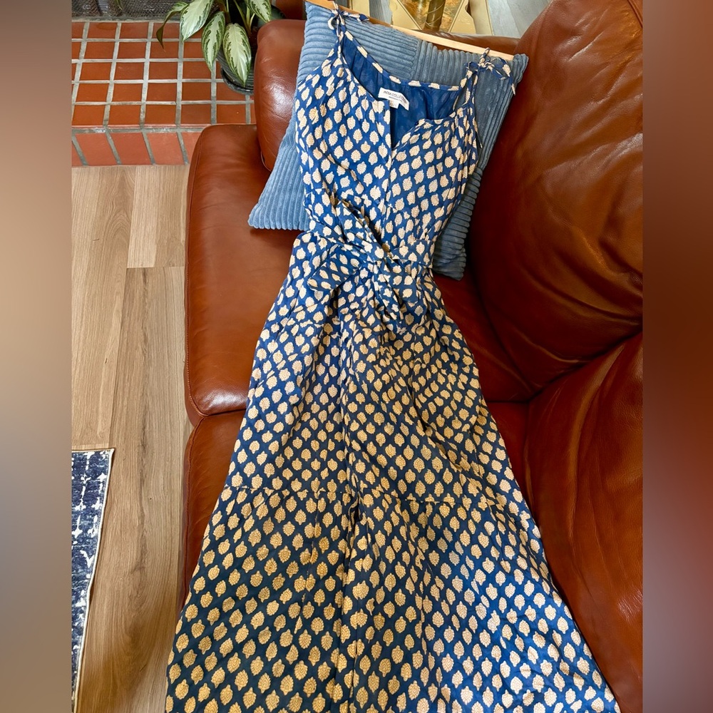 Emerson Fry India Collection Blue Block Print Maxi Dress XS/S Organic Cotton - Picture 4 of 8